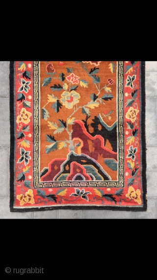 Tibet rug, yellow background with beautiful flowers veins. Good age and condition. Size 80*160cm(31*62”)                   