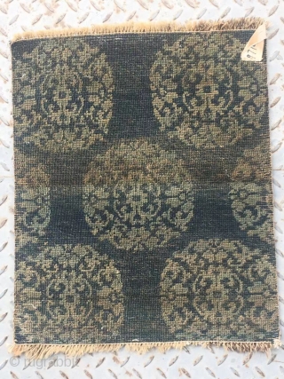 Tibet rug fragment, rare blue background with green group flowers . Good age more than 100 years old. Size 60*48cn(23*19”)             