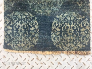 Tibet rug fragment, rare blue background with green group flowers . Good age more than 100 years old. Size 60*48cn(23*19”)             