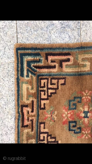 Tibetan rug, brown background with group flower veins. Good age and condition. Size 152*67cm( 59*26”)                  