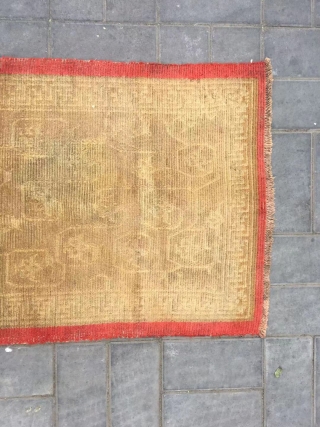 Tibet rug, yellow background with full of lotus pattern. More than 150 years old. Wool warp and weft, no any repair. Size 80*152cm(31*59”)          