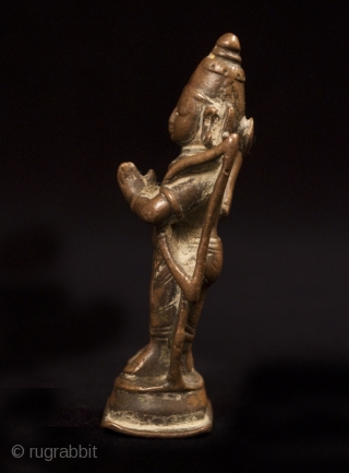 Hanuman, the monkey god, India. Lost wax cast bronze. 4.75" (12 cm) high. 17th century.

Hanuman, known also as Anjaneya, is one of the most important personalities in the epic Ramayana. He accompanied  ...