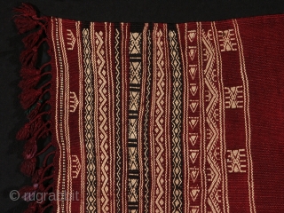 Wool Tunisian ketfiya. 34" (86 cm) long (without fringe) and 17" (43 cm) wide. There are two tiny holes and an small area of broken fringe.       