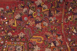 Man’s wedding shawl (doshalo). Rajasthan, India. Meghwar leather workers caste. Ajrakh vegetal dye blockprint with silk embroidery. Mid-20th century. 41" wide by 96" long (104 by 244 cm).     