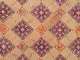 Cloth, Swat Valley, Pakistan. Cotton, silk, 16.5" (42 cm) high by 31.5" (80 cm) wide. Early 20th century. This finely hand-embroidered cloth, possibly a cover for food, shows some thread loss, especially  ...