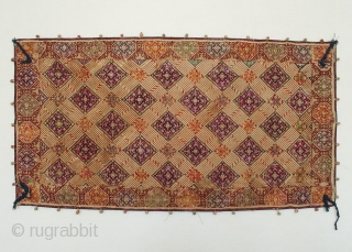 Cloth, Swat Valley, Pakistan. Cotton, silk, 16.5" (42 cm) high by 31.5" (80 cm) wide. Early 20th century. This finely hand-embroidered cloth, possibly a cover for food, shows some thread loss, especially  ...