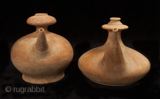 Kendi holy water vessels, East Java. Earthenware. 5.5” high.
Late 14th to early 15th century, Majahapit dynasty.                 