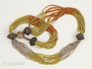 Glass bead necklace, Khond people, Orissa, India. Glass trade beads, brass, cotton string, 33" (63.8 cm) long. Mid-20th century.              