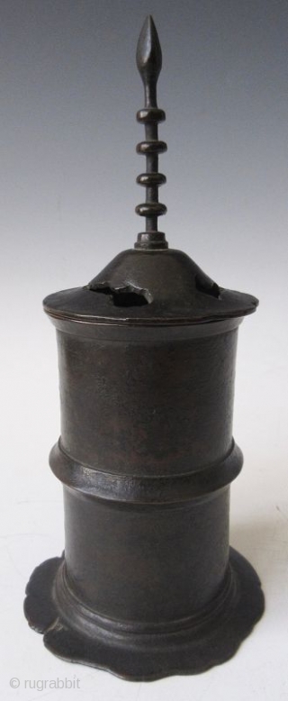 Antique Japanese Bronze Sutra Container

Antique Japanese bronze sutra container of a pagoda form with very tall finial and calligraphy inscription. The bronze shows beautiful green patina inside and on the foot and  ...