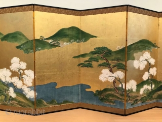 Rare Pair of Antique Japanese Screen - Four Seasons of Ginza

A rare pair of original Japanese six panel screens depicting the four seasons of Ginza. The panels are painted in the traditional  ...