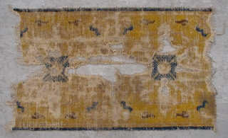 No.X0009 * Chinese Antique Ningxia Temple Rug-Runner(Fragments). Age:Early-19th Century. Size:70x120cm(2'3" x 3'11"). Origin:Ningxia. Shape:Rectangle. Background Color:Yellows                 