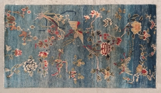 No.CL035 * Tibetan "Phoenixn & Flowers " Rug. Age:Late 19th Century. Size:80x140cm(32"x55"). Origin:Tibet. Shape:Rectangle. Background Color:Blues.wool/wool                 