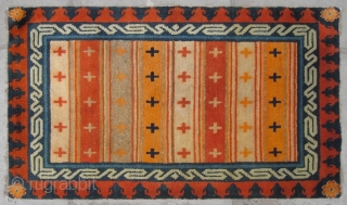 No.R140 * Tibetan Antique prayer Rug (P'ulo-thigma).Size: 61x106cm ( 24" x 42" ).Origin: Tibet. Shape:Rectangle.                  