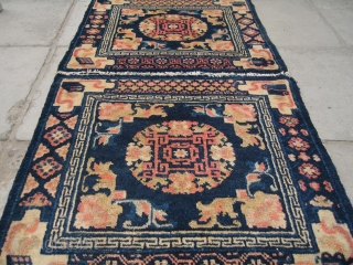 No.R141 * Chinese Antique Ningxia Mat-Rug,Age: 19th Century Size: 70x70cm( 28" x 28" )x2. Origin: Ningxia Shape: Square.Background Color: Blues.             