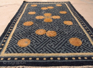 No.A0034 * Chinese Antique Ningxia Rug "Happy Balls + Swastikas Design" , Age: 19th Century Size: 74x130cm(29" x 51" ). Origin: Ningxia Shape: Rectangle.Background Color: Blues.       