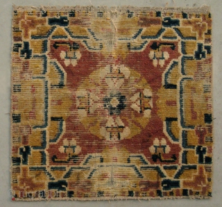 No.A0035 * Chinese Ningxia Prayer Rug-Mat(Fragment), Early-19th Century.Size:53x55cm(21x22"). Origin: Ningxia. Shape: Square.Background Color: Wood Reds.                  