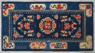 No.R139 * Chinese Antique Rug , Size:54x99cm(21"x39").Origin: Baotou-Suiyuan.Shape: Rectangle. Background Color: Blues                     