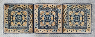 No.R166 * Chinese Ningxia Temple Mat-Rugs(Runner) from Tibet.  Origin:Ningxia. Age:19th Century. Size:60x174cm(2'x5'9"). Shape:Rectangle. Background Color: Yellow and Blues.              