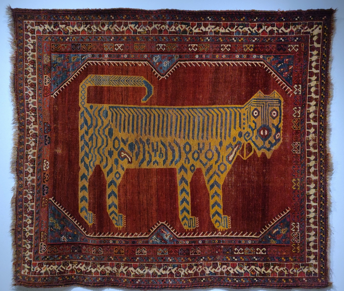 Khamseh tiger rug, lion rug, Denver Art Museum, Rugged Beauty, Paul Ramsey, tribal rug