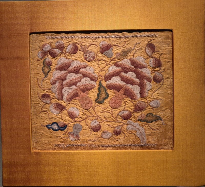 rare needleloop embroidery with tree peonies, Chinese, Yuan dynasty (1279-1368) Francesca Galloway