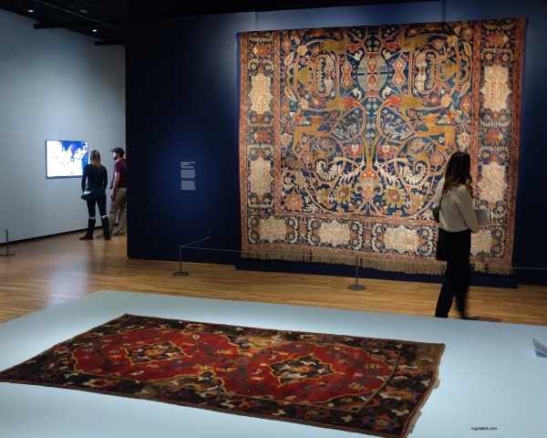 silk Heriz carpet with poetic calligraphy Denver Art Museum Rugged Beauty Persian rug