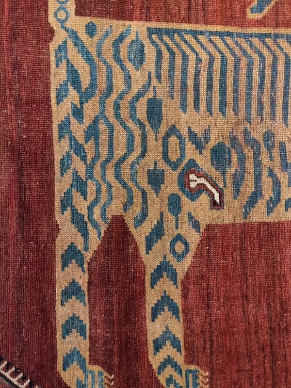 Khamseh tiger rug, lion rug, Denver Art Museum, Rugged Beauty, Paul Ramsey, tribal rug, tiger penis