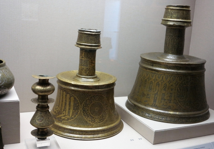 circa 14th century Islamic candle holders, Benaki Museum of Islamic Art, Athens